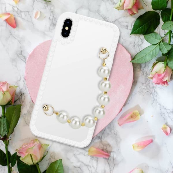 iPhone XS MAX vit skal med pärlor och handledsrem Vit