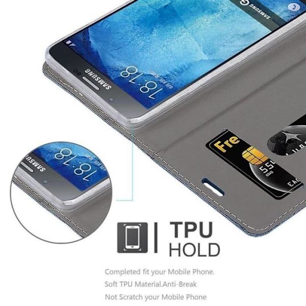Coque portefeuille - CADORABO - Samsung Galaxy A8 2015 - Similicuir - Design Jeans - Magnetisk Stängning Blå