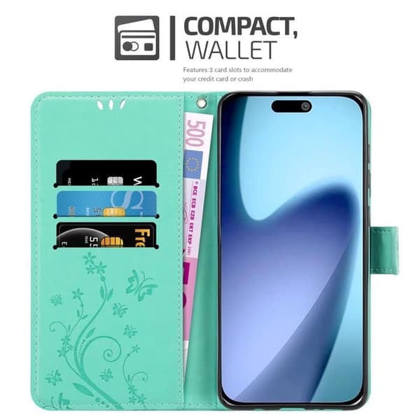 Fodral med lock för iPhone 17 Turquoise Blommig Design Skydd Plånbok Blå