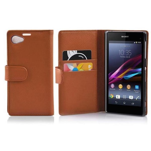 Coque för Sony Xperia Z1 COMPACT Etui i NÖTBRUN Hölster Case Cover Skydd i strukturerad konstläder fack kastanj