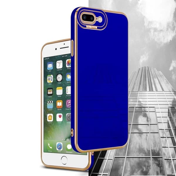 Fodral för iPhone 7 PLUS / 7S PLUS / 8 PLUS i Glansig Blå - Roséguld med skydd för kameran Blå