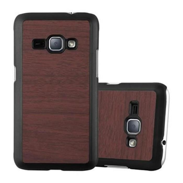 Fodral Samsung Galaxy J1 2016 (6) WOODY CAFÈ BROWN Cadorabo Design WOODY Hårt fodral Skydd Anti-chock Skydd Ultra Slim Bumper Woody Coffee Brun