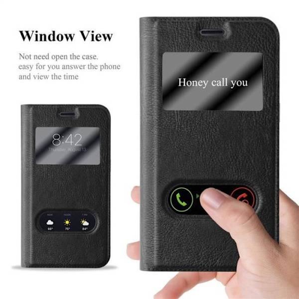 Cadorabo Fodral för Samsung Galaxy J1 2015 i COMET BLACK – Skyddsfodral med horisontellt stativ och två fönster – View Case