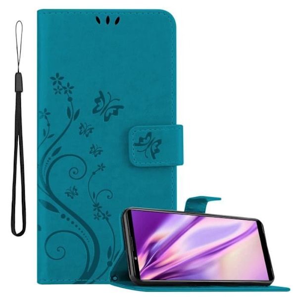 Fodral för Sony Xperia PRO-I - CADORABO - Blommigt fodral - Syntetläder - Ställfunktion - Fullständigt skydd BLOMMA BLÅ