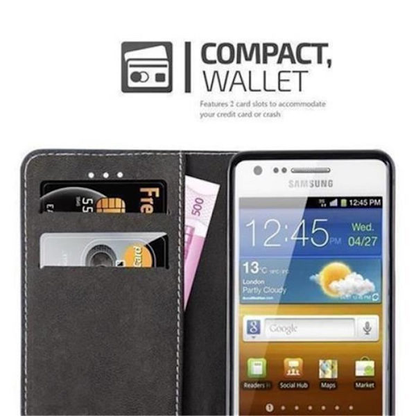 Samsung Galaxy S2 - S2 PLUS Fodral i SVART BRUNT från Cadorabo (COMBI LEATHER-LEATHER Faux Leather Design) Komplett skyddsfodral med