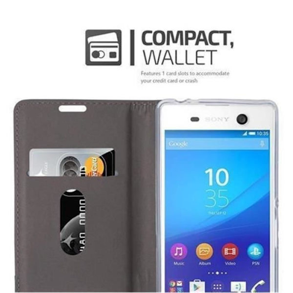 Etui Cadorabo Sony Xperia M5 i Tyg-Simili-Läder Grå Svart med Ståfunktion och Kortfack MÖRKGRÅ