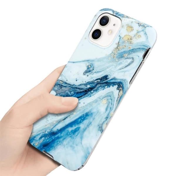 iPhone 12 PRO MAX-fodral i blå och vit marmor nr 24 skyddsetui Vit