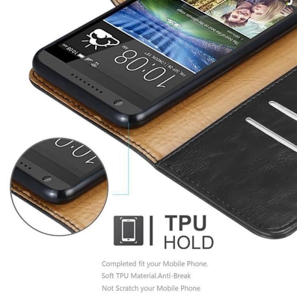HTC Desire 820 fodral - CADORABO - Svart - Läderimitation - Stativfunktion - Kortfack Svart