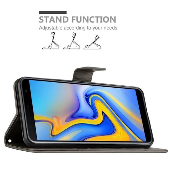 Coque - CADORABO - Samsung Galaxy J6 PLUS - Similicuir - Floralt - Magnetisk stängning Blommig grå