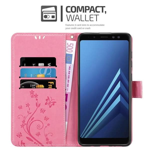 Fodral med lock för Samsung Galaxy A8 2018 Etui i ROSA BLOMMÖNSTER Skyddande Design Blommig Plånbok Ros
