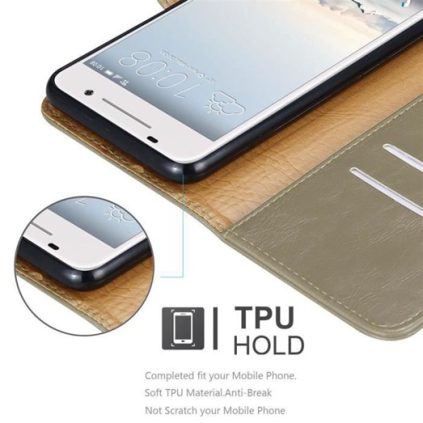 HTC One A9 fodral - CADORABO - Brun - Imiterat läder - Stativfunktion - Kortfack kastanj