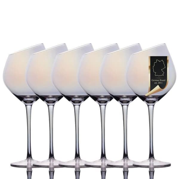 Set med 6 röda vinglas 470 ml med regnbågsreflexer - modern kupa med kant, diskmaskinssäker Vit