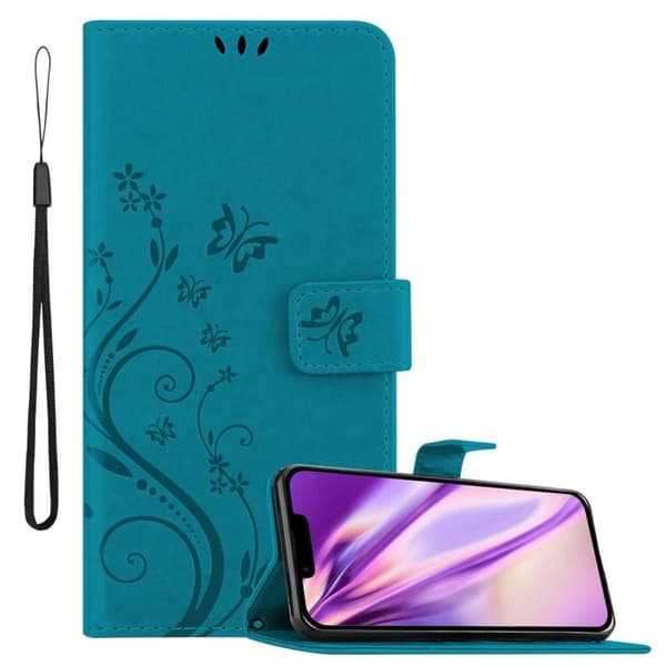 Fodral med lock för iPhone 14 PLUS Etui i BLÅ BLOMSTER Design Floral Plånbok Blå