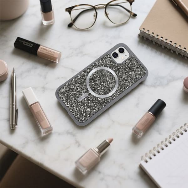 iPhone 11-fodral i GRÅ Stötsäker Magsafe-kompatibel med diamantglitterstil Grå