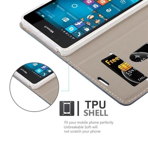 Nokia Lumia 950 Fodral i MÖRKBLÅ SVART från Cadorabo (TYG-LÄDERDESIGN) Helt skyddsfodral med flipskydd och Mörkblå