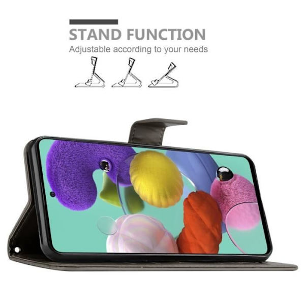 Fodral till Samsung Galaxy A51 - CADORABO - Blommönster - Imiterat läder - Stativfunktion - 3 kortplatser Grå