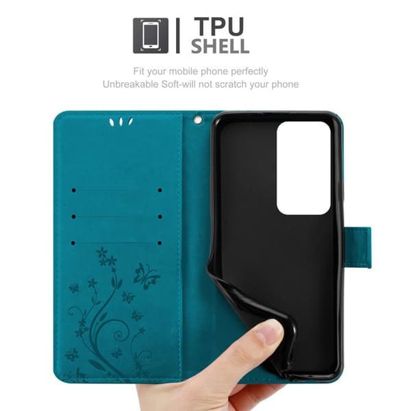 Fodral med lock för Oppo A80 Etui i BLÅ BLOMSTERMÖNSTER Skydd Design Blommig Plånbok Blå