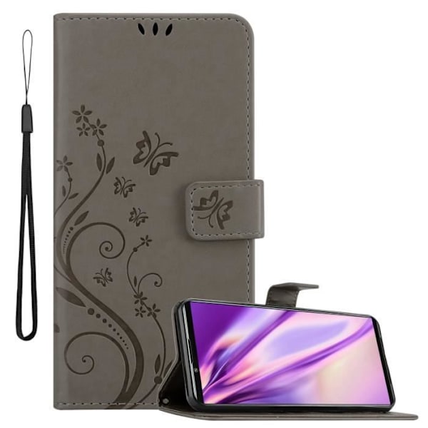 Coque för Sony Xperia 5 III - CADORABO - Grå Blommig - Syntetläder - Ställfunktion - Fack för Kort Blommig grå
