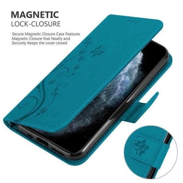Coque - CADORABO - iPhone 11 (XI) - Blå - Blomdesign - Magnetlås Blå