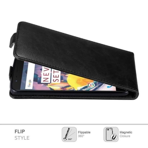 Flipfodral - CADORABO - OnePlus 3 / 3T - Svart konstläder - Magnetisk stängning - Fullständigt skydd Svart