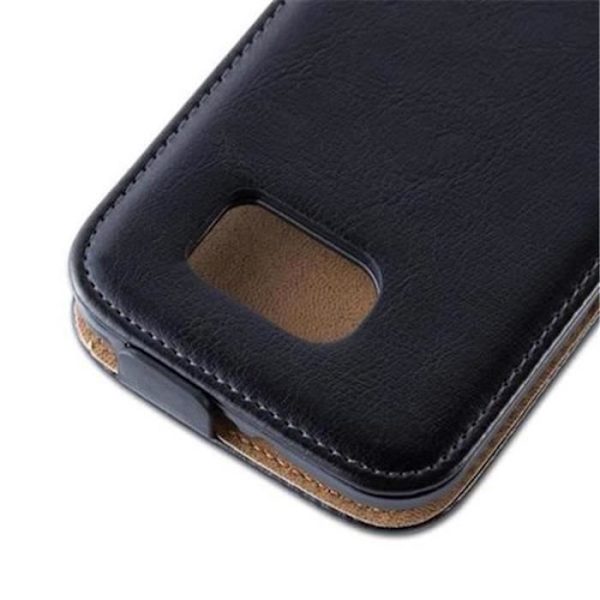 Cadorabo Coque Samsung Galaxy S6 DESIGN FLIP Stil Case Cover Etui Housse av Syntetiskt Läder Slät SVART AV JET