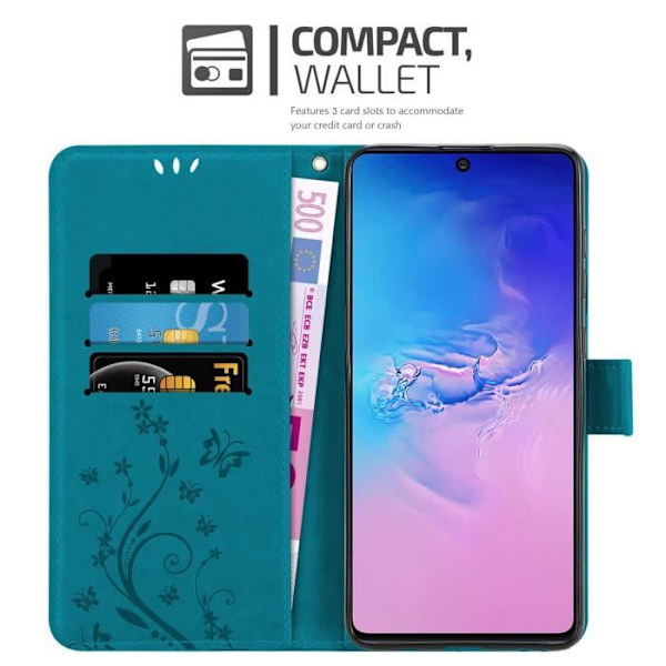 Coque - CADORABO - Samsung Galaxy A91 / S10 LITE / M80s - Similicuir - Floral - Stativfunktion Blå