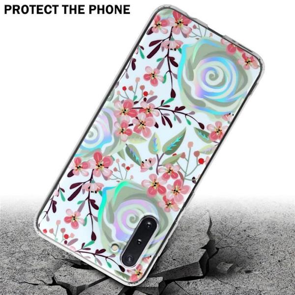 Skal för Samsung Galaxy NOTE 10 i PERSIKOFLODER Blomsterdesign Skyddsetui Vit