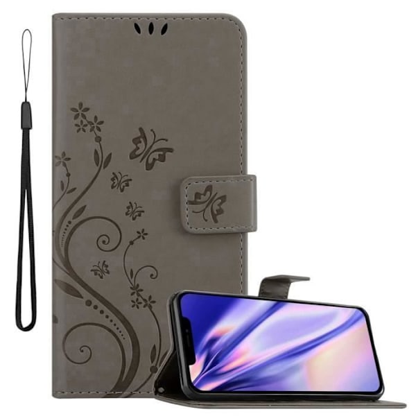 Coque - CADORABO - iPhone 12 PRO MAX - Grå Blomster - Syntetiskt läder - Ställfunktion Blommig grå
