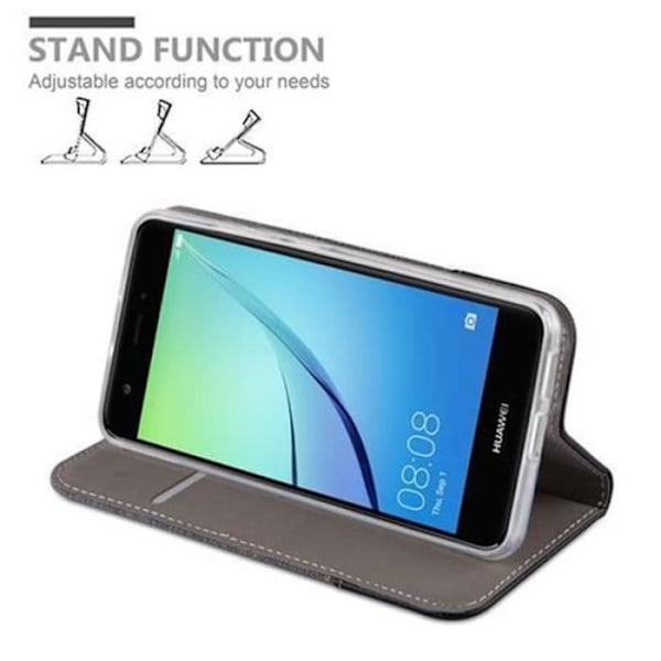 Skyddsfodral Huawei NOVA i svartgrått från Cadorabo i TISSUE-SIMILIKALV-design med lock och ställ. Mörkgrå