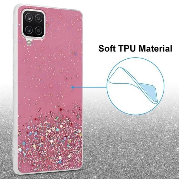 Skyddsfodral för Samsung Galaxy A12 / M12 Fodral i Rosa med Glitter Design Glitterfoder Ros