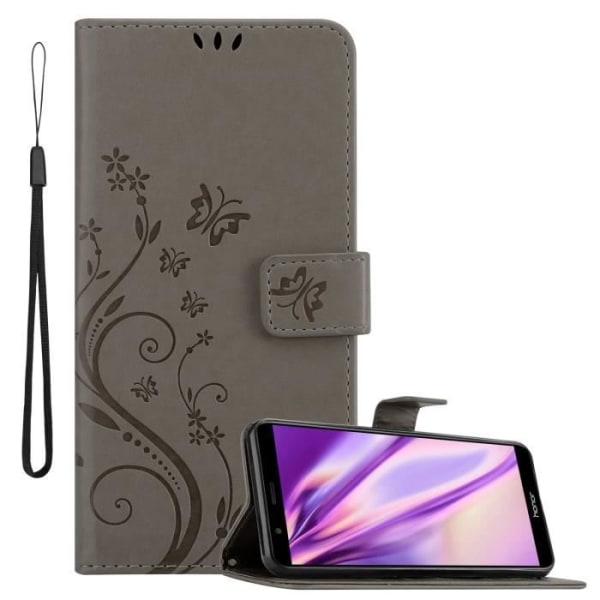 Coque Honor 7X - CADORABO - Grå Blommönster - Syntetläder - Plånboksfodral - Skydd med Ställfunktion Blommig grå