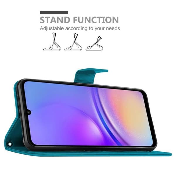 Fodral med lock för Samsung Galaxy A06 Etui i BLÅ BLOMMÖNSTER Skydd Design Blommig Plånbok Blå
