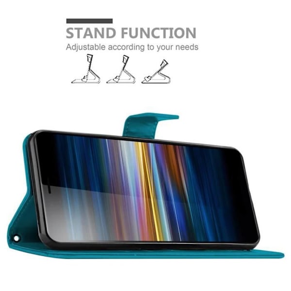 Coque för Sony Xperia L3 - CADORABO - BLÅ BLOMSTRANDE - Syntetläder - Ställfunktion - Platser för kort BLOMMA BLÅ