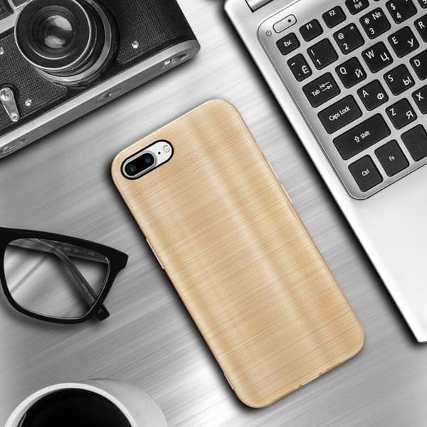Skal för iPhone 7 PLUS / 7S PLUS / 8 PLUS Borstad Guld Kameraskydd Gul