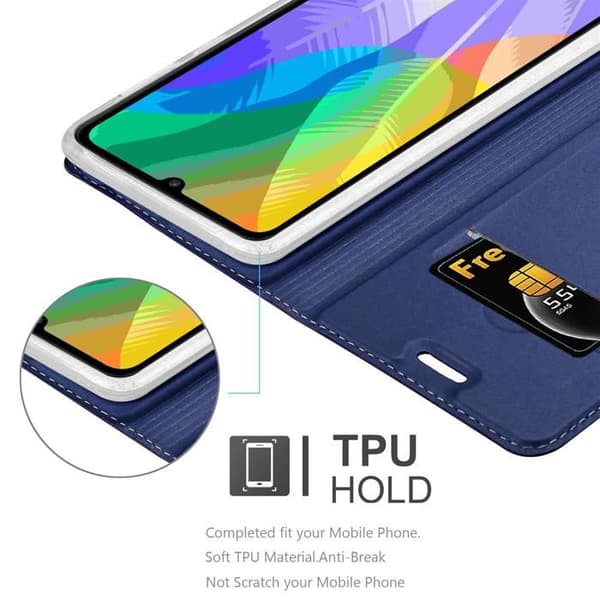 Fodral med lock för Huawei Y6P Etui i MÖRKBLAU Klassisk Plånbok Stötsäker Blå