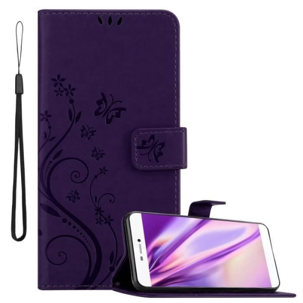 Coque för Huawei P8 - CADORABO - Mörklila Blommig - Syntetläder - Ställfunktion - Fullständigt skydd Mörklila blommig