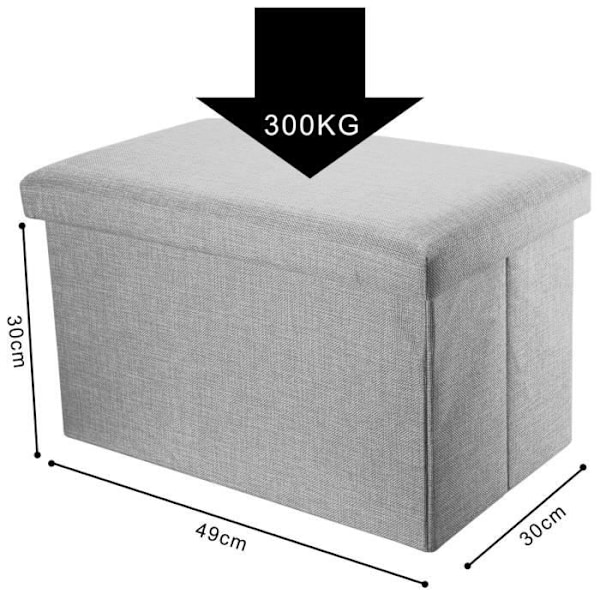 Pouf - INTIRILIFE - Fällbar Modell - Grå Alaska - 49x30x30 cm - Linnelook Tyg GRÅ ALASKA