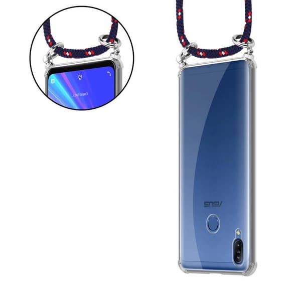 Fodral för Asus ZenFone MAX M2 med axelrem i BLÅ RÖD VIT PRICKIG med justerbar snodd Blå