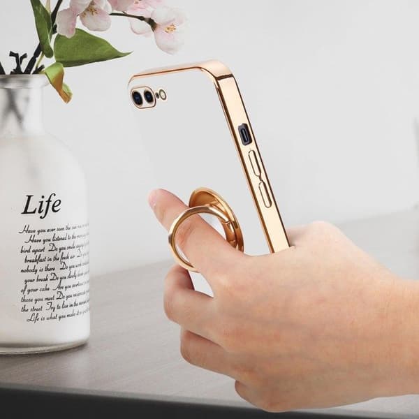 Skal för iPhone 7 PLUS / 7S PLUS / 8 PLUS Glansig Vit - Guld med kameraskydd Vit