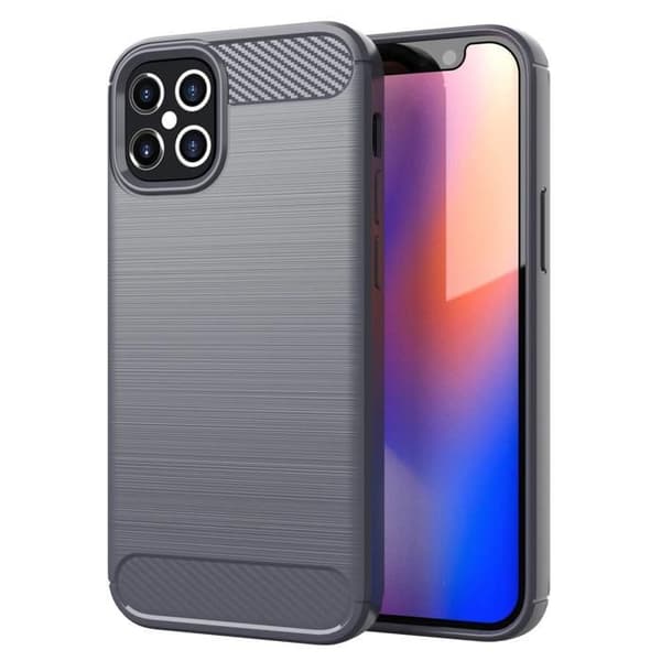 Skal för iPhone 12 / 12 PRO BORSTAD GRÅ Kolfiberdesign Grå