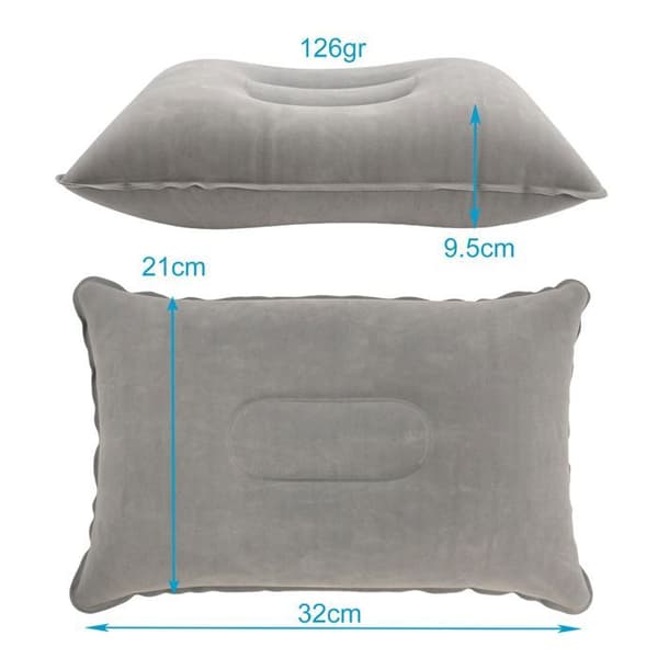 Grå uppblåsbar kudde 33,5 x 22 cm - Ergonomisk rektangulär kudde för camping, vandring och resor Grau