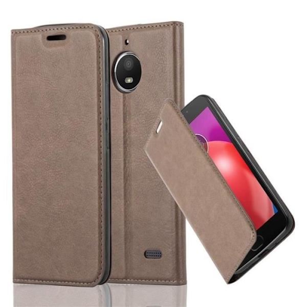 Motorola MOTO E4-fodral i kaffebrunt från Cadorabo (design med Osynlig magnetisk stängning) Helt skyddsfodral med flipflik