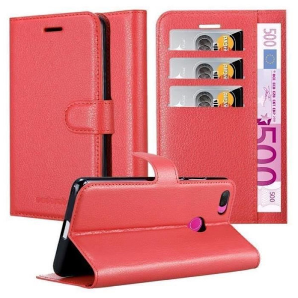 Coque - CADORABO - Xiaomi Mi 8 LITE - Röd - Syntetiskt läder - Horisontellt stativ Röd