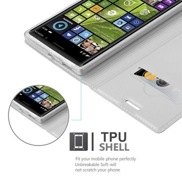Nokia Lumia 830 Fodral i KLASSIG SILVER från Cadorabo (MATTE METALLIC Design) Fullt skyddsfodral med flipskydd och stativ
