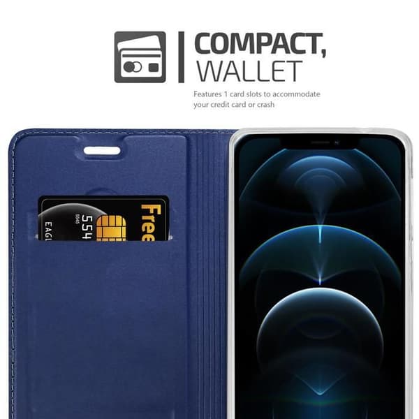 Flip-fodral för iPhone 12 / 12 PRO i MÖRKBLAU CLASSY Plånbok Stötsäker Blå