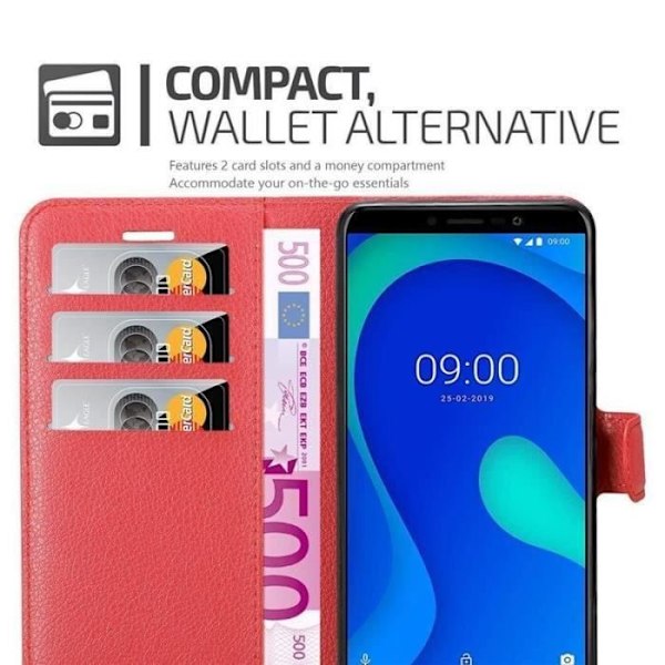 Fodral till WIKO Y80 - CADORABO - Röd - Imiterat läder - Stativfunktion - Kortfack Röd