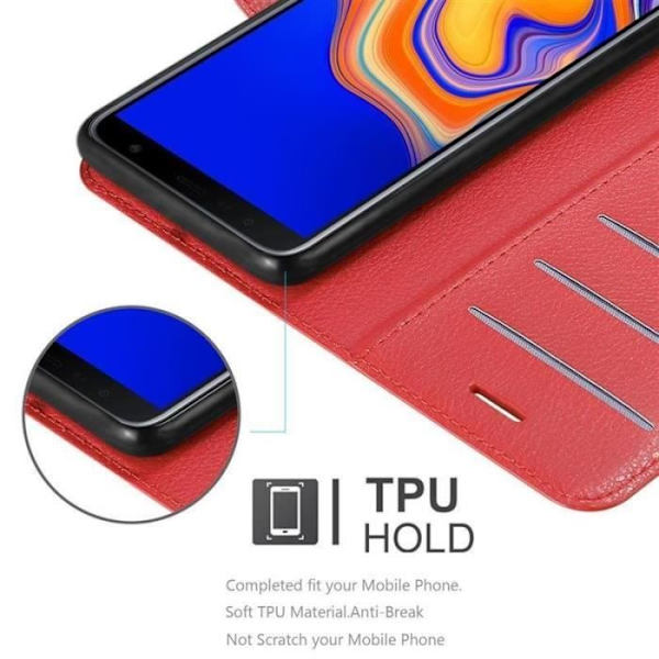 Fodral - CADORABO - Samsung Galaxy J6 PLUS - Läderimitation - Röd - Stativfunktion Röd