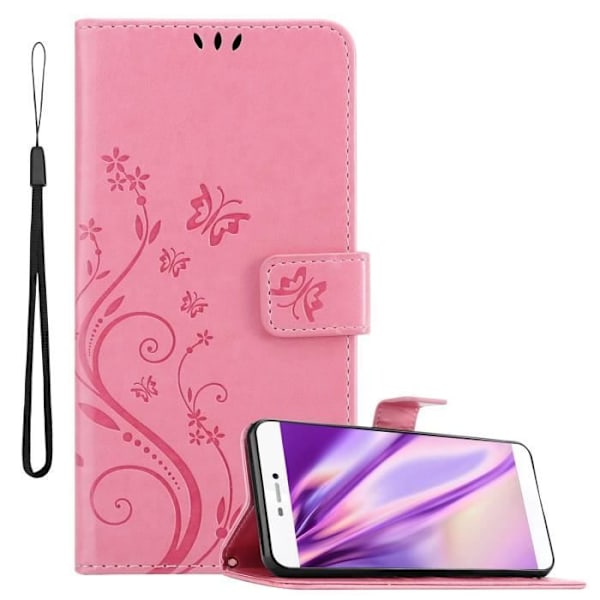 Coque för Huawei P8 - CADORABO - Fodral i konstläder - Rosa blommor - Ställfunktion - Plats för kort Rosa blommig