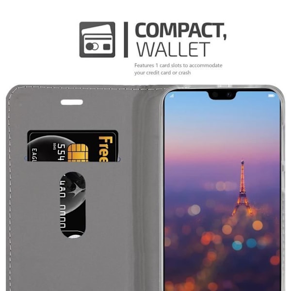 Coque - CADORABO - Huawei P20 PRO/P20 PLUS - Ljusgrå/brun - Syntetläder - Magnetisk stängning Ljusgrå, brun