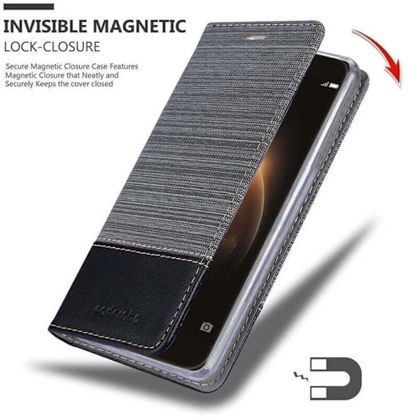 Coque för Huawei ASCEND G7 PLUS / G8 / GX8 Fodral i GRÅ SVART Etui Case Cover Skydd med magnetisk stängning Grå